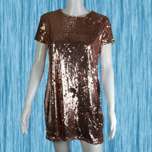 Forever 21 Copper Rose Sequin Mini Dress Size L - Picture 10 of 16